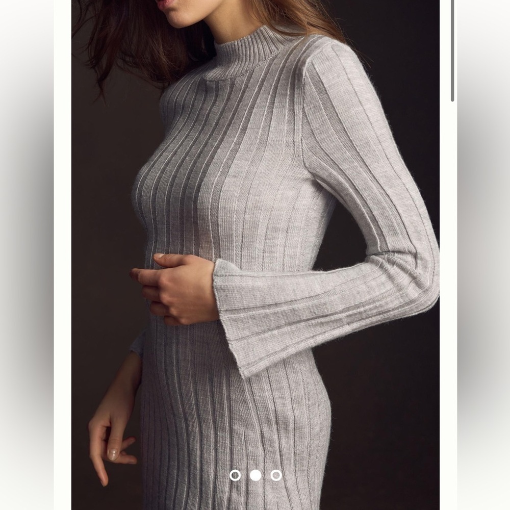 ANTHROPOLOGIE long sleeve A-line sweater dress ribbed knit grey size large